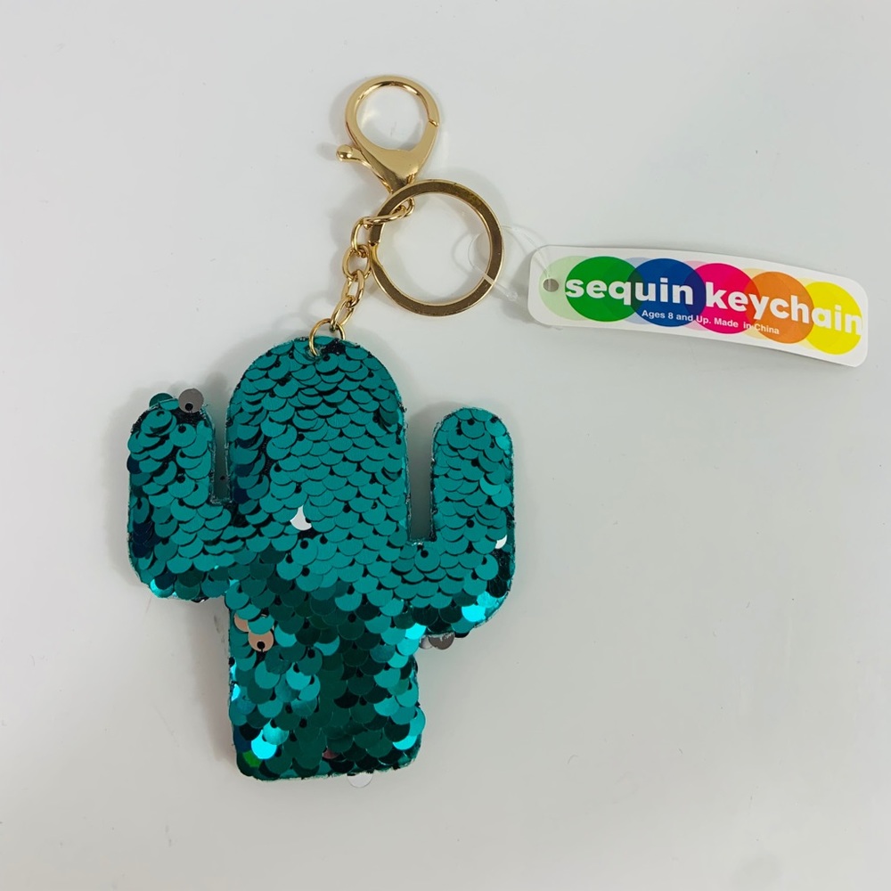 Brand new 3” cactus reversible sequin keychain